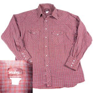 Vintage Wrangler Red Plaid Pearl Snap Flannel Shirt XL Western Cowboy Christmas
